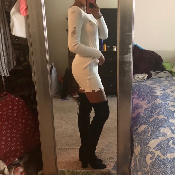 White distressed knit dress - Picture 2 of 3